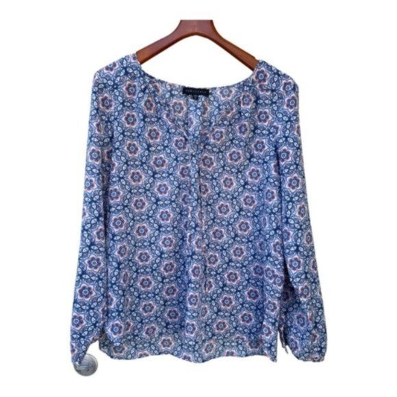 Sanctuary Women's Geometric Print Semi Sheer Peasant Blouse Size Large - Picture 6 of 7